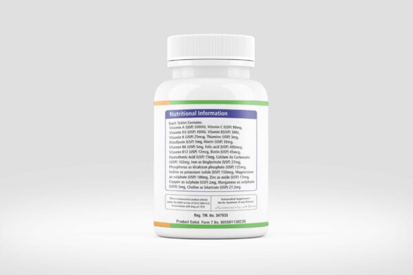 multivitamin mineral supplements vitality energy bottle backside image