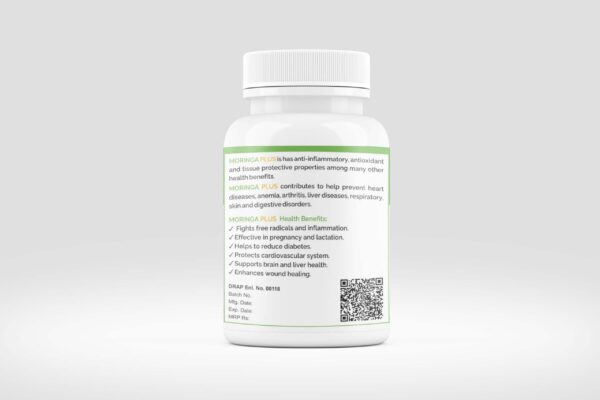 moringa + ginseng + ashwagandha 400mg bottle back side image
