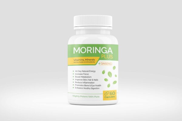 moringa + ginseng + ashwagandha 400mg bottle front image